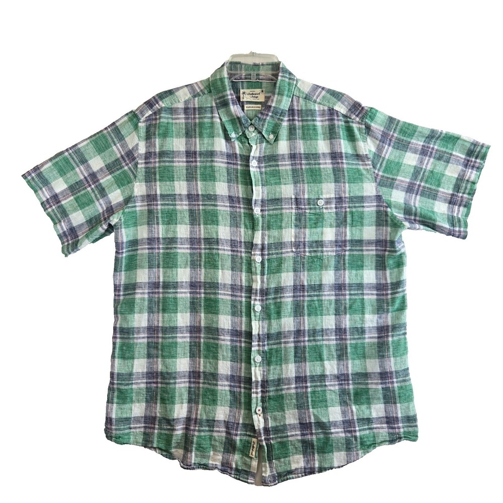 Weatherproof Vintage Green Plaid Mens XL Shirt Washable Linen Preppy Gorpcore